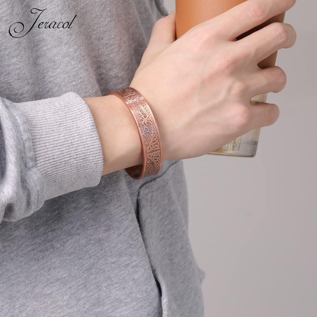 Copper Magnetic Bracelet for Men Women,Tree of Life 100% Solid Copper Cuff Bangle with 6 3500 Guass Magnets,Adjustable Size Brazaletes with Jewellry Gift Box