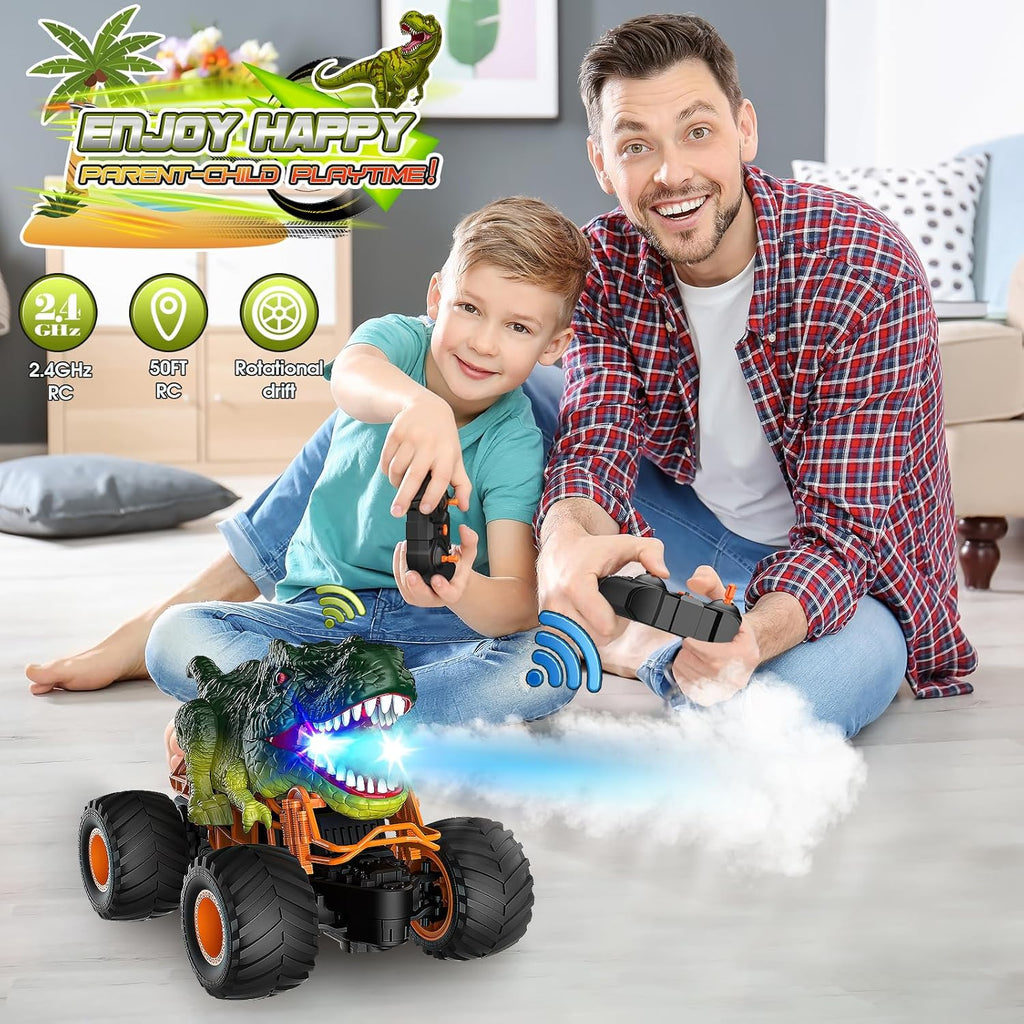 Dinosaur Remote Control Cars, 1:16 Scale Monster Truck Toys with Spray LED Lights, 2.4Ghz Rc Car Boys Toys Age 3 4 5 6 7 8, Kids Toys Gifts for 3 4 5 6 7 8 Year Old Boy Christmas Xmas Gifts for Kids