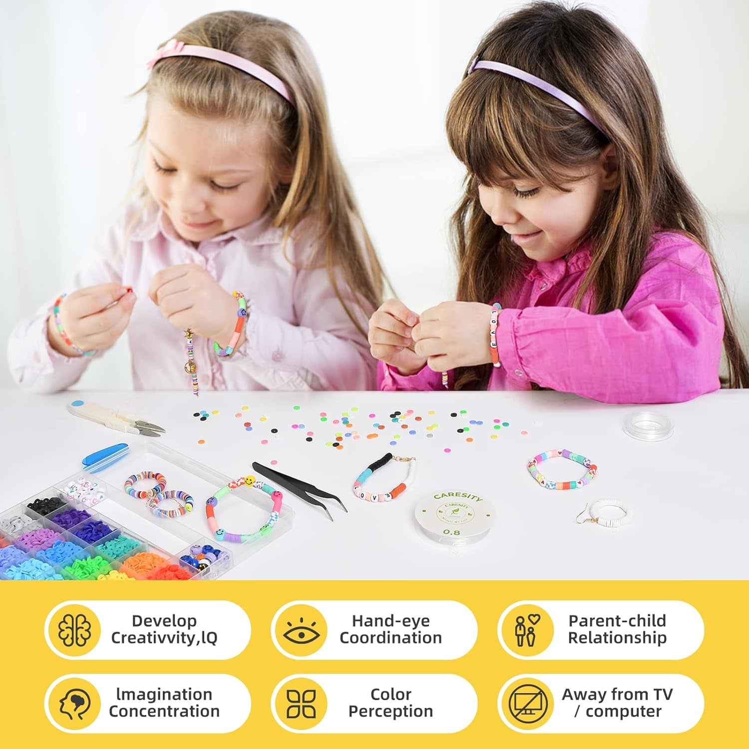 7000+ Pcs Clay Beads - Bracelet Making Kit Flat round Beads for Jewelry Bracelets Necklace Making Kit for Kids Teen Fun DIY Craft Kit Birthday Gift