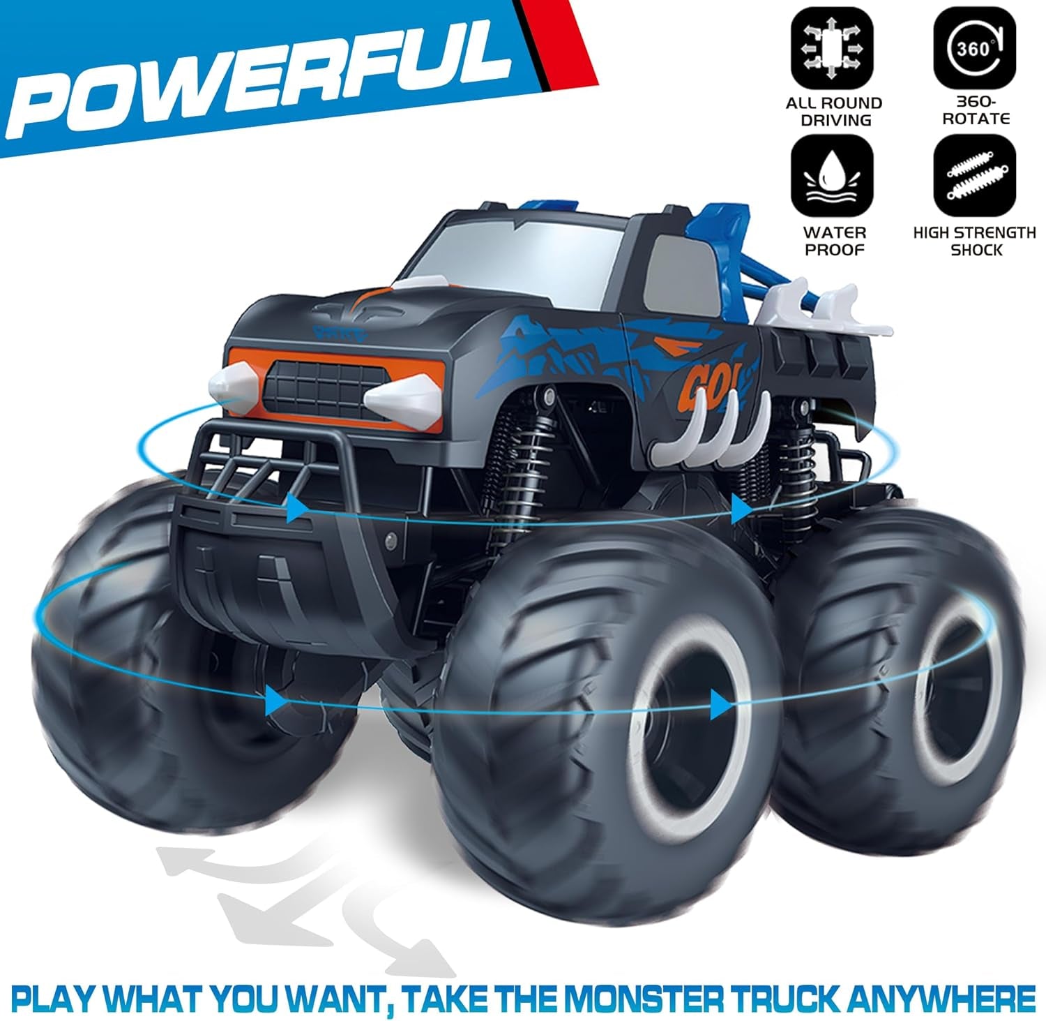 1:16 Waterproof Monster Truck Pickup Toys RC Cars Amphibious Remote Control Car Truck 4WD All Terrain Off-Road Toy for 4 5 6 7 8 9 10 11 12 Year Old Boys Girls Toys Gifts Presents