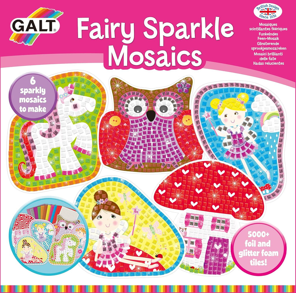 Fairy Sparkle Mosaics -Childrens Glitter Mosaic Set,Arts and Crafts Kit for Kids,Colourful Design Tile by Number Pictures and 5000Plus Self-Adhesive Glitter and Foil Foam Tiles -Ages 5 Years Plus
