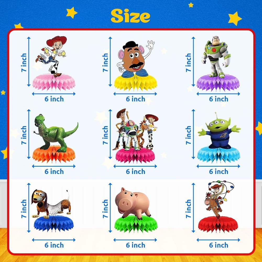 Centerpiece Table Decorations - 3D Honeycomb Party Favors - 9Pcs Set Story Toy Game Birthday Cake Decor for Boys and Girls - Ideal for Themed Parties, Special Occasions