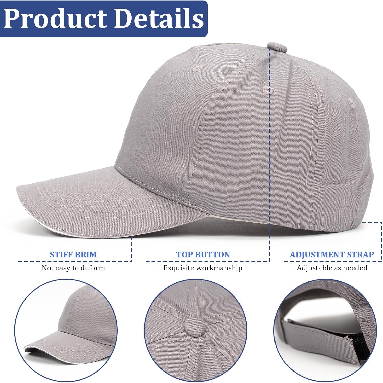 3 Pack Baseball Caps, Full Cotton Men'S Hats & Caps, Adjustment Hats for Golf Running Sports Outdoor Workouts, Blue+Grey+Black Caps
