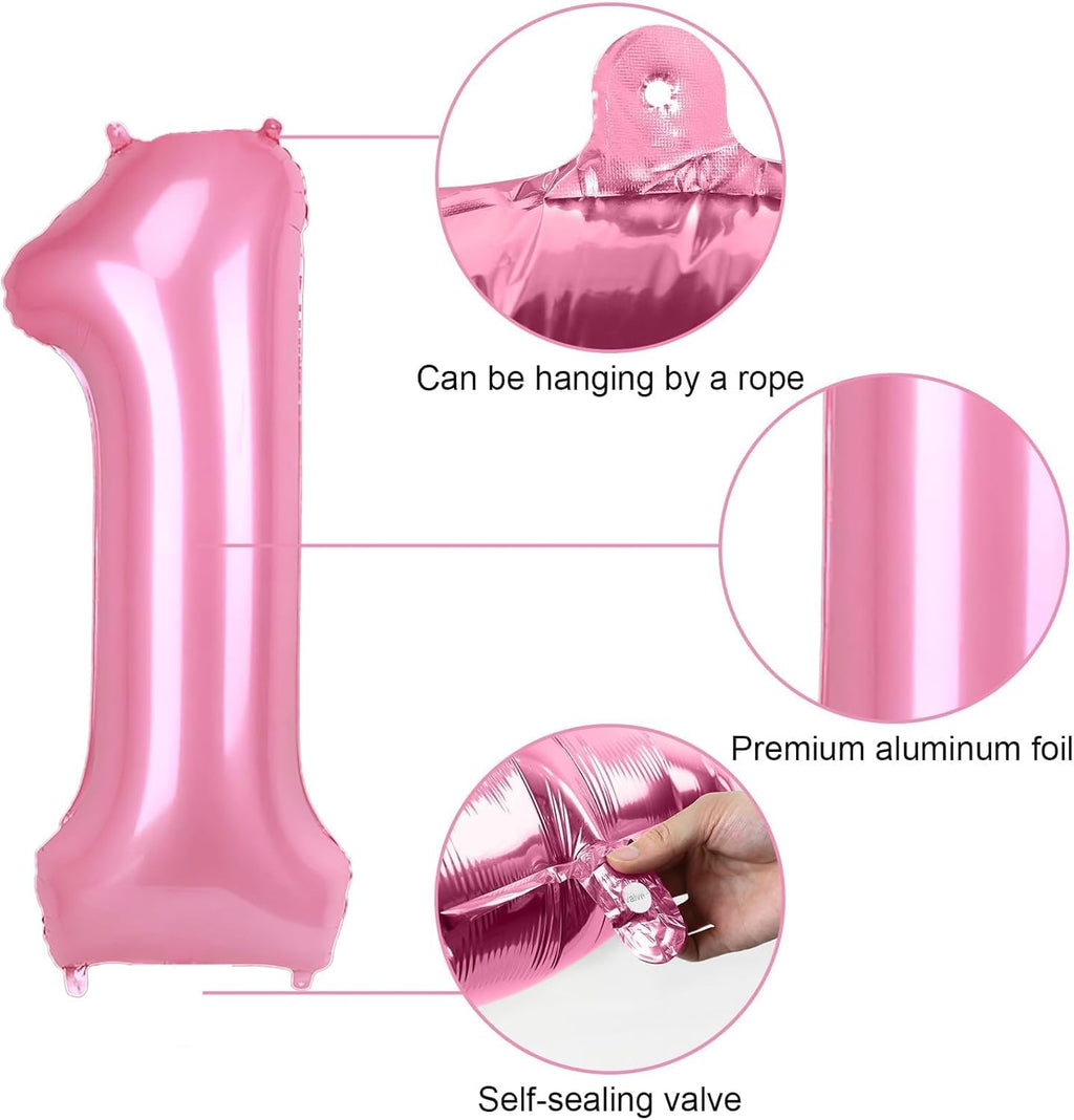 St Birthday Decoration for Girls, Pastel Macaron St Birthday Balloon, Pink Number  Balloon with Butterfly Stickers, Star Heart Foil Balloons Banner Set for Baby  Year Old Party Decor