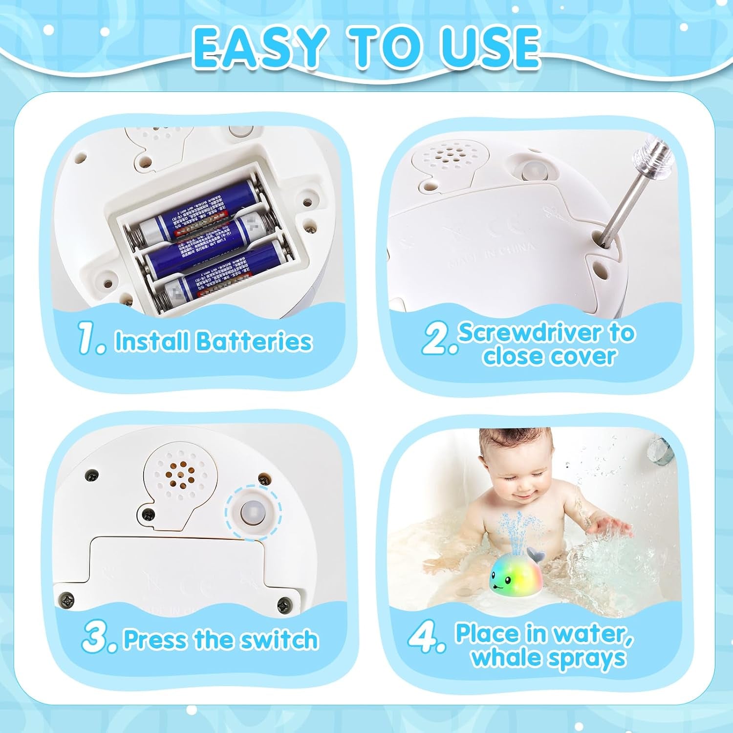 Whale Bath Toys Sprinkler, Light up Bath Toys for Toddlers 1-3 2-4 Babies 6-12 12-18 Months, 1 Year Old Boys Girls First Birthday Gifts, Bathtub Pool Water Spraying Newborn Essentials Gray