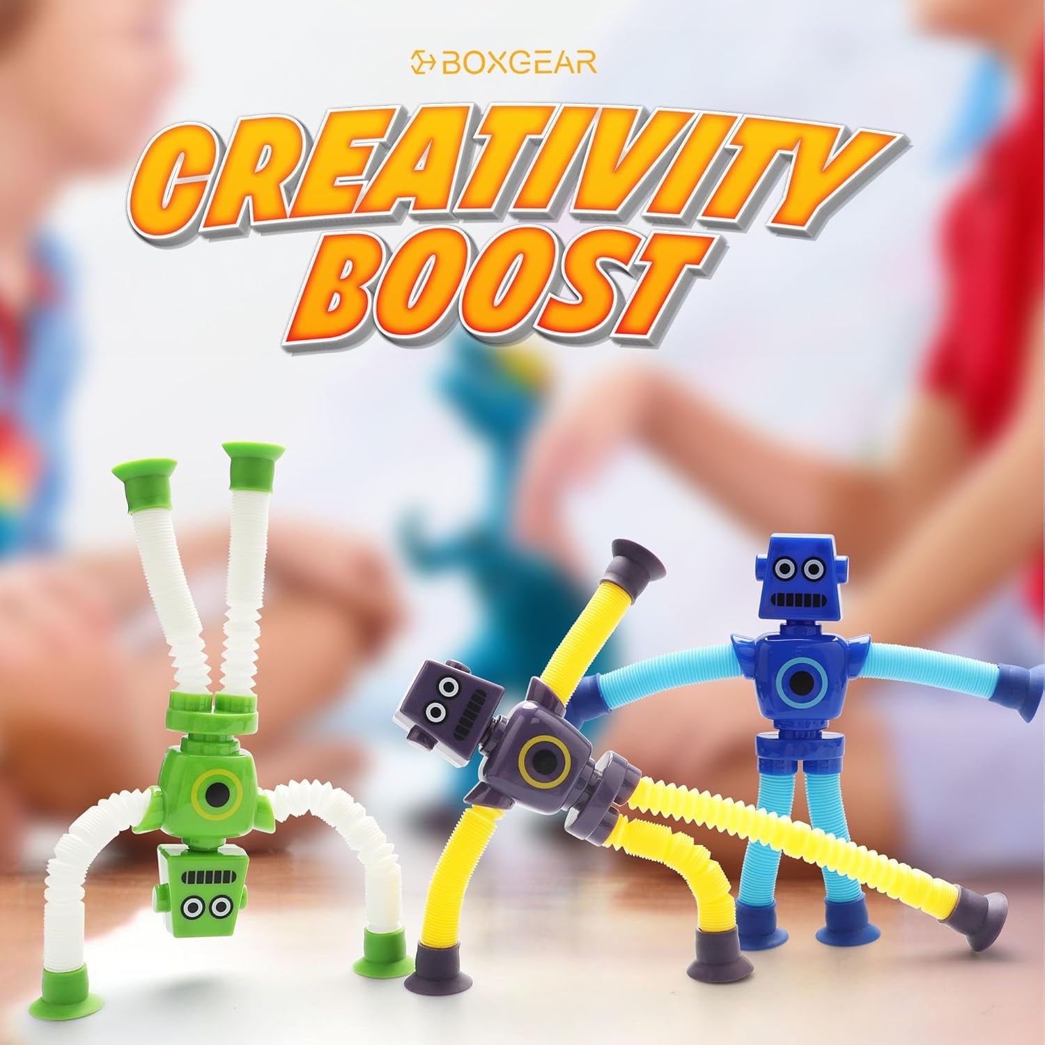 4 Pieces LED Telescopic Suction Cup Giraffe Toy, Shape Changing Telescopic Tube Fidget Toys, Pop Tubes, Fidget Tubes Sensory Toys for Girls Boys (Robot)