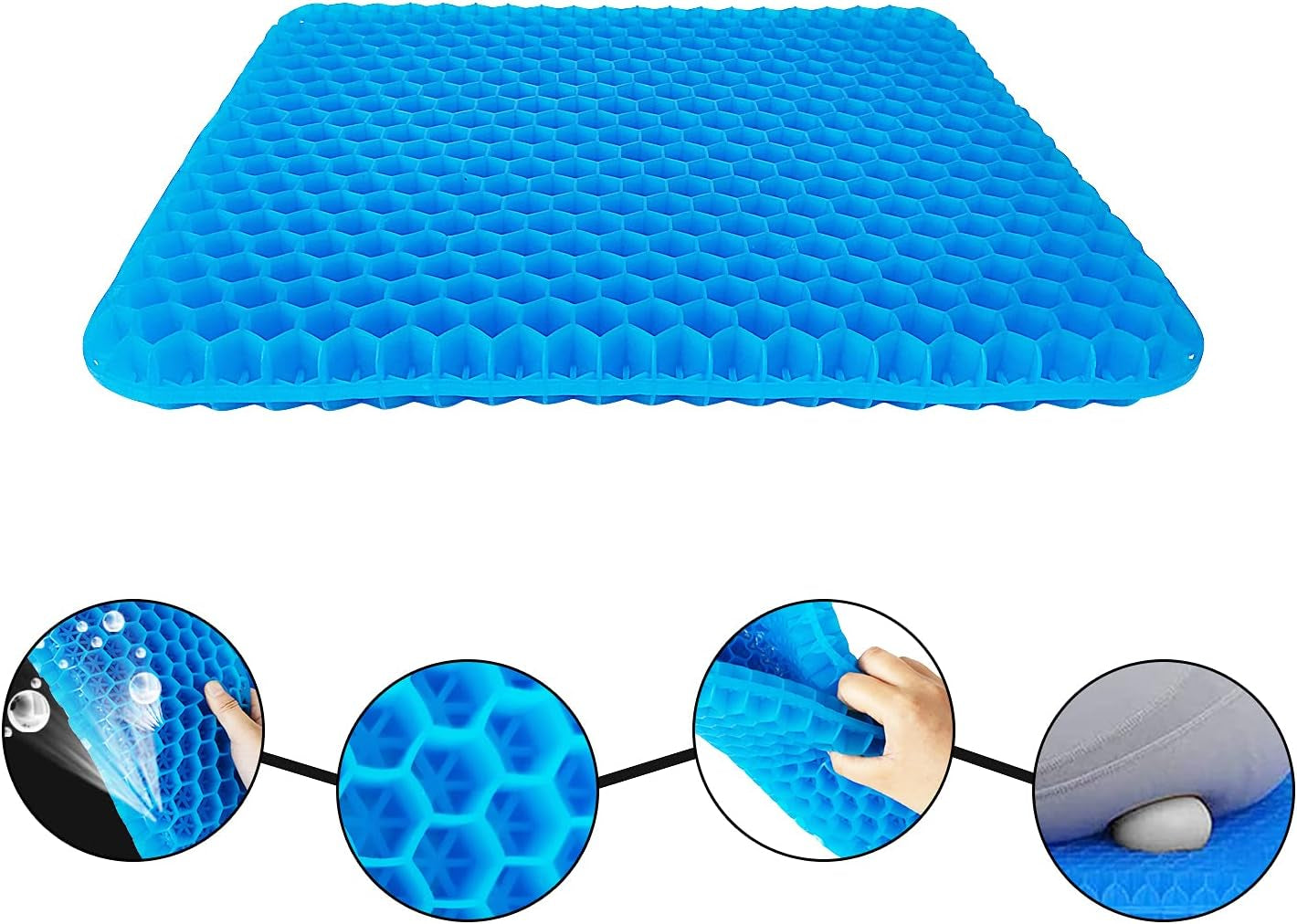 1.4"(4CM) Thick Gel Seat Cushion, Double Large Breathable Honeycomb Design Cool Gel Cushion with Washable Seat Cover for Office Chair Car Wheelchair,Pressure Relief Back Tailbone Pain
