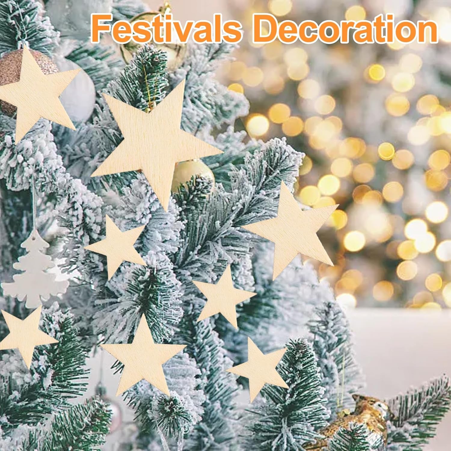 100 Pcs Wooden Star, Mini Wooden Star Embellishment Wooden Star Scatter Craft with 5 Sizes 6/8/10/12/15Mm, Mixed Size Wood Star Cutout Shape for Wedding Party Table Scatter Decoration