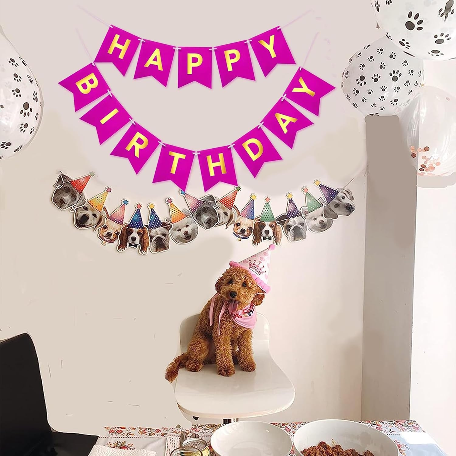 Pink Happy Birthday Bunting Banner Signs Golden Sparkle - Fun and Festive Party Supplies for Girls - Complete 13-Piece Birthday Decorations Set for Memorable Celebrations