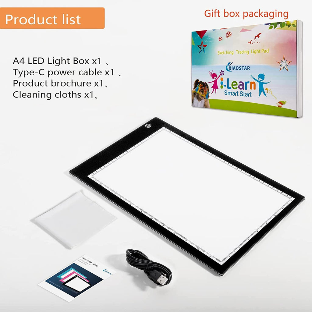 Light Box Drawing A4,Tracing Board with Brightness Adjustable for Artists, Animation Drawing, Sketching, Animation, X-Ray Viewing (Black)