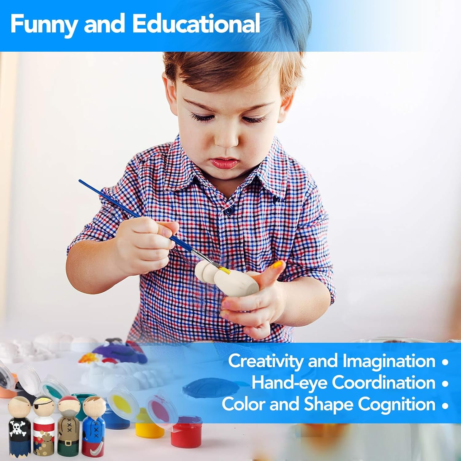 Wooden Peg Dolls - 60PCS Nature & Plain Wooden Figures, 4 Sizes, Unfinished People Shaped Dolls with Storage Box for Kids DIY Painting Crafts & Decoration