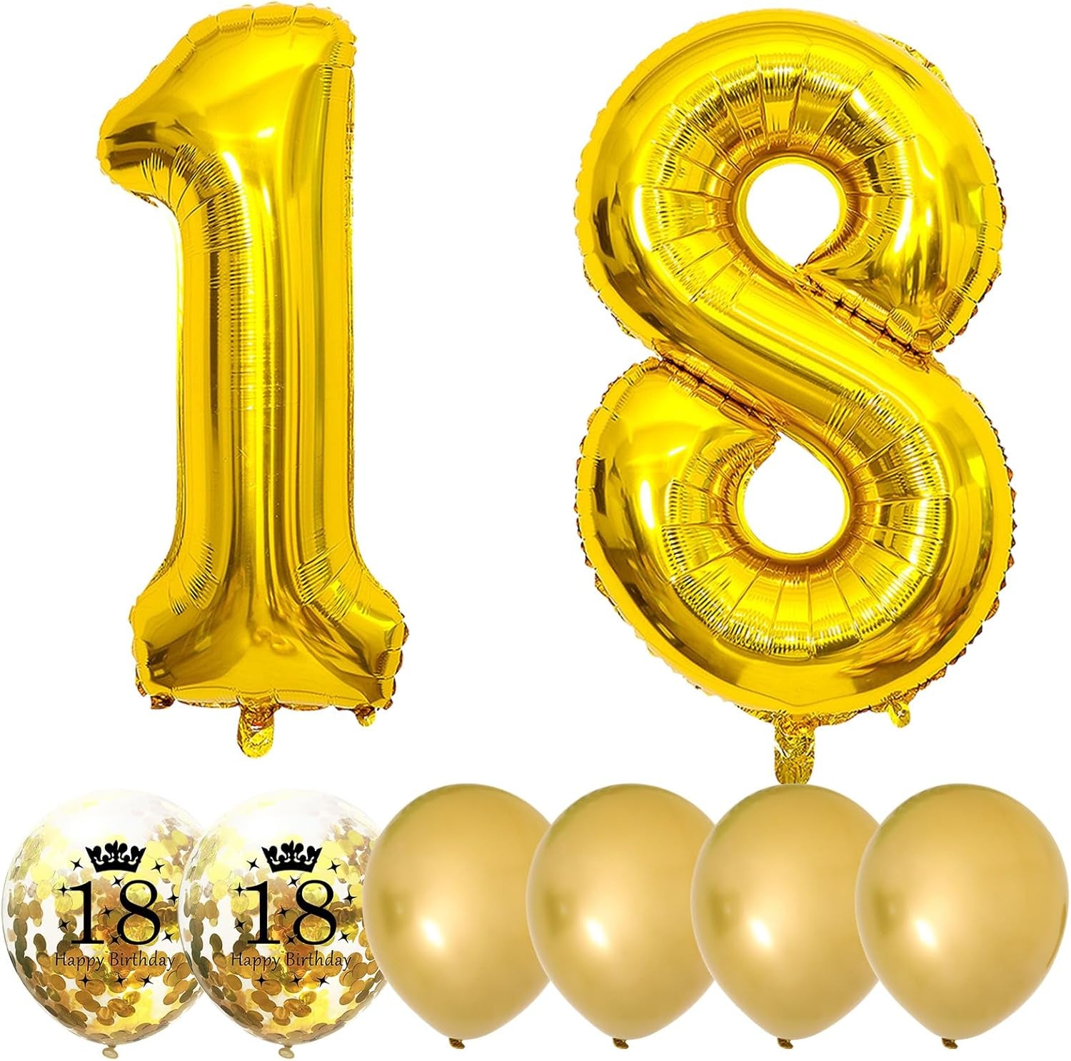 18Th Birthday Decorations for Girls, 18Th Birthday Balloons with 40 Inch Gold Foil Number 18 Balloon Gold Birthday Print Confetti Balloons Metallic Latex Balloons Set for Boys 18 Birthday Decorations