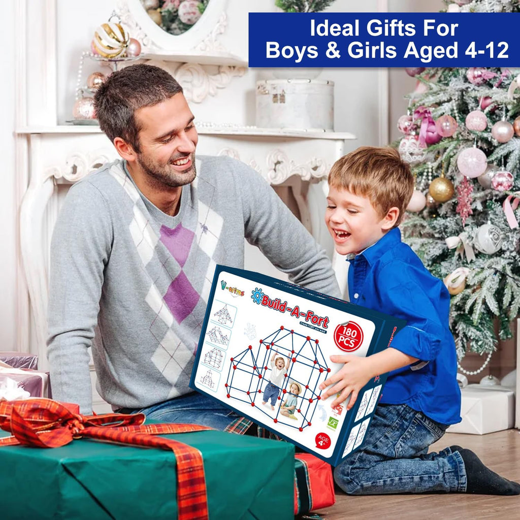 180 Pack Fort Building Kits for Kids Age 4, 5, 6, 7, 8+ Years Old, Creative STEM Building Toys for DIY Castles, Tunnels, Play Tent, Ideal Christmas, Birthday Gifts for Boys & Girls
