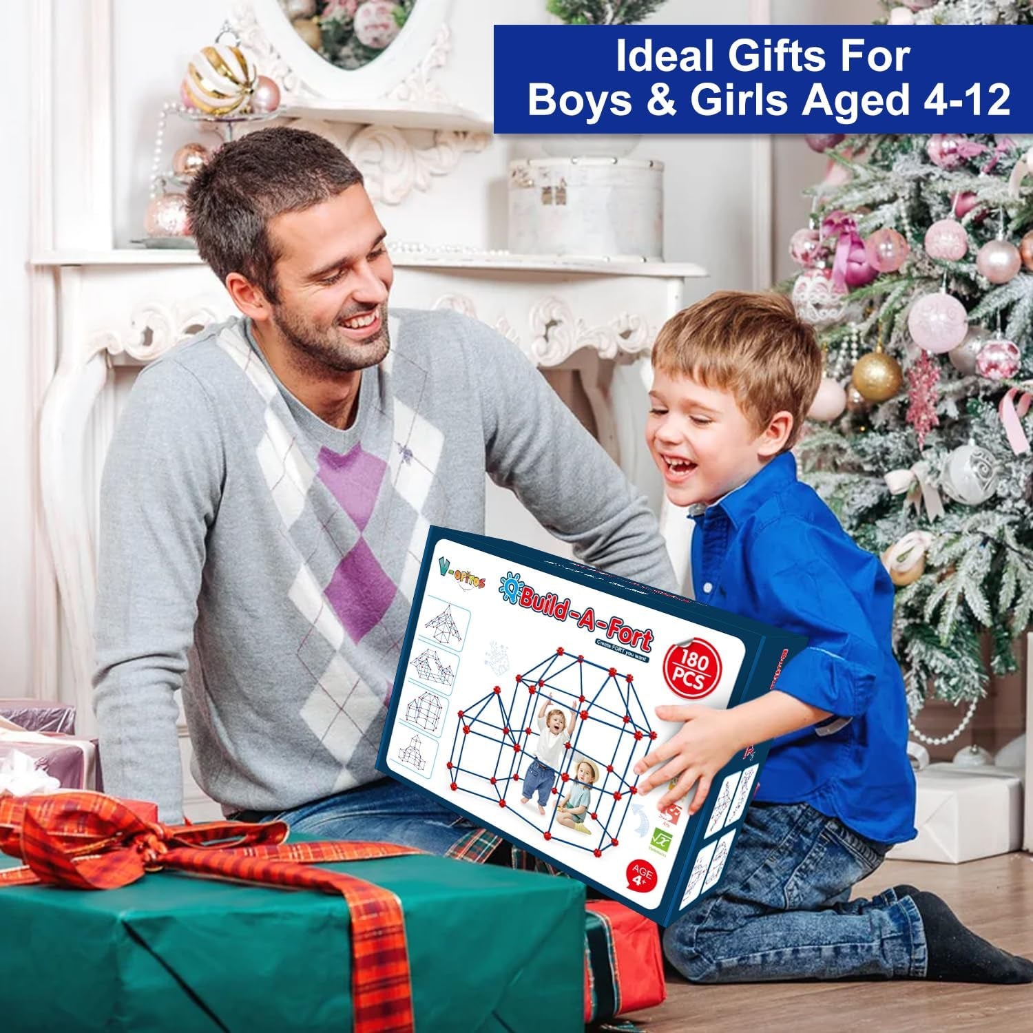 180 Pack Fort Building Kits for Kids Age 4, 5, 6, 7, 8+ Years Old, Creative STEM Building Toys for DIY Castles, Tunnels, Play Tent, Ideal Christmas, Birthday Gifts for Boys & Girls