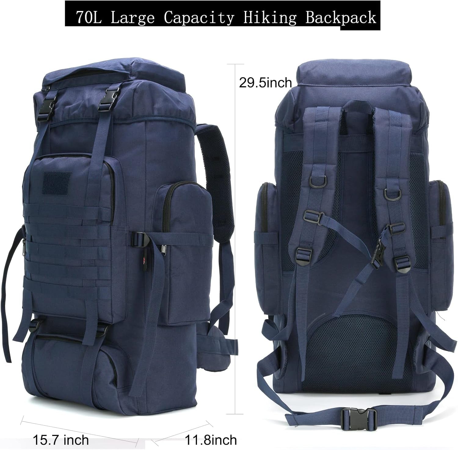 70L Hiking Backpack for Men Waterproof Military Camping Rucksack Travel Daypack