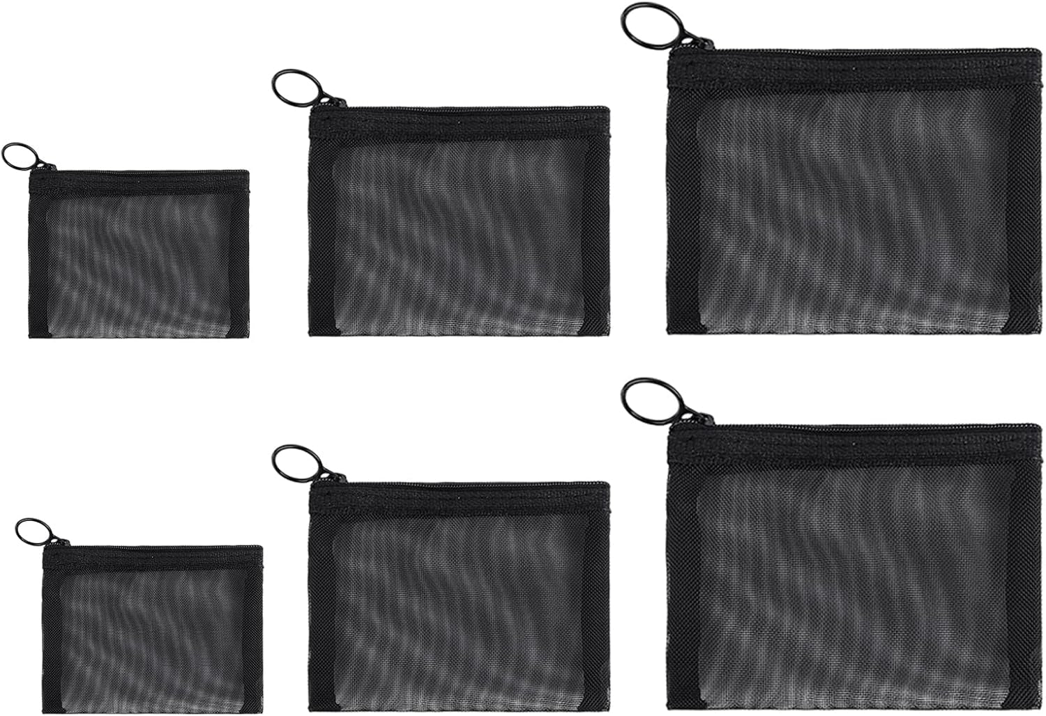 6 Packs Mini Zipper Toiletry Bag, Clear Mesh Zipper Cosmetic Small Purse Black Nylon Waterproof Small Purse Makeup Bag for Women, Portable Office Stationery Pouch.