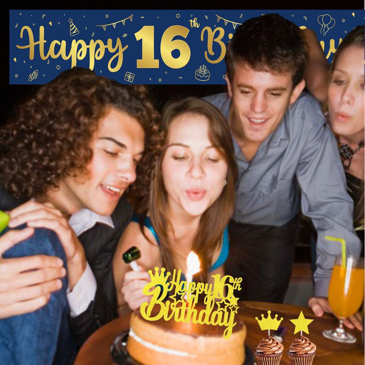 16Th Birthday Decorations Boys Navy - 47 Piece Navy Blue Gold 16Th Party Decor, Happy Birthday Banner, Number 16 Balloon, Cake Topper, Love Foil Balloons