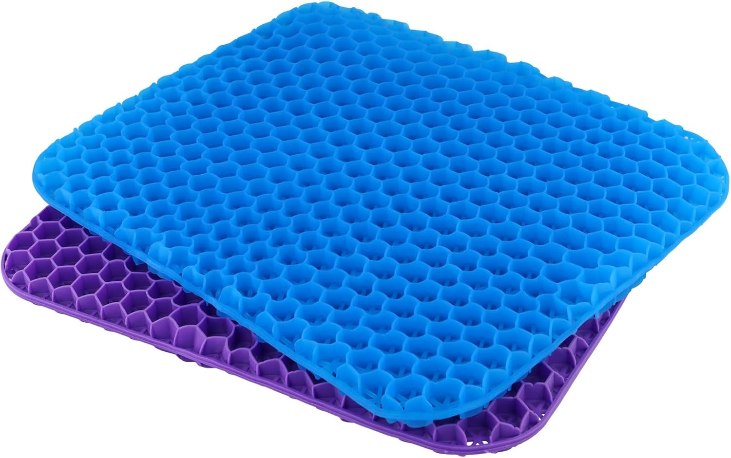 2 PCS 40 X 35 X 2.5Cm Soft Sitter Gel Seat Cushion, Double Thick Breathable Honeycomb Cushion with Non-Slip Cover, Purple and Blue Gel Cushion for Office Chair Desk, Car, Wheelchair, Road Trips