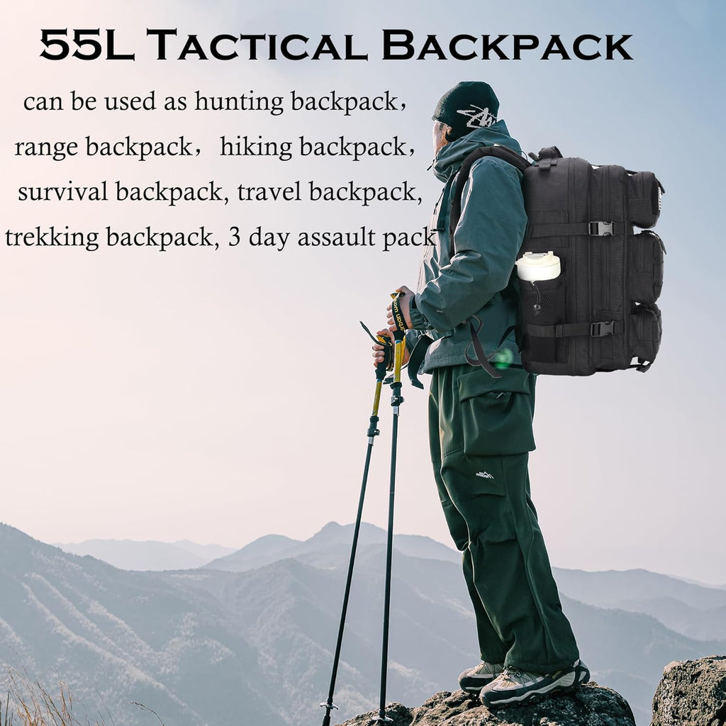 55L Tactical Backpack Heavy Duty Military Rucksack Molle Backpack 3 Day Assault Pack for Work Outdoors