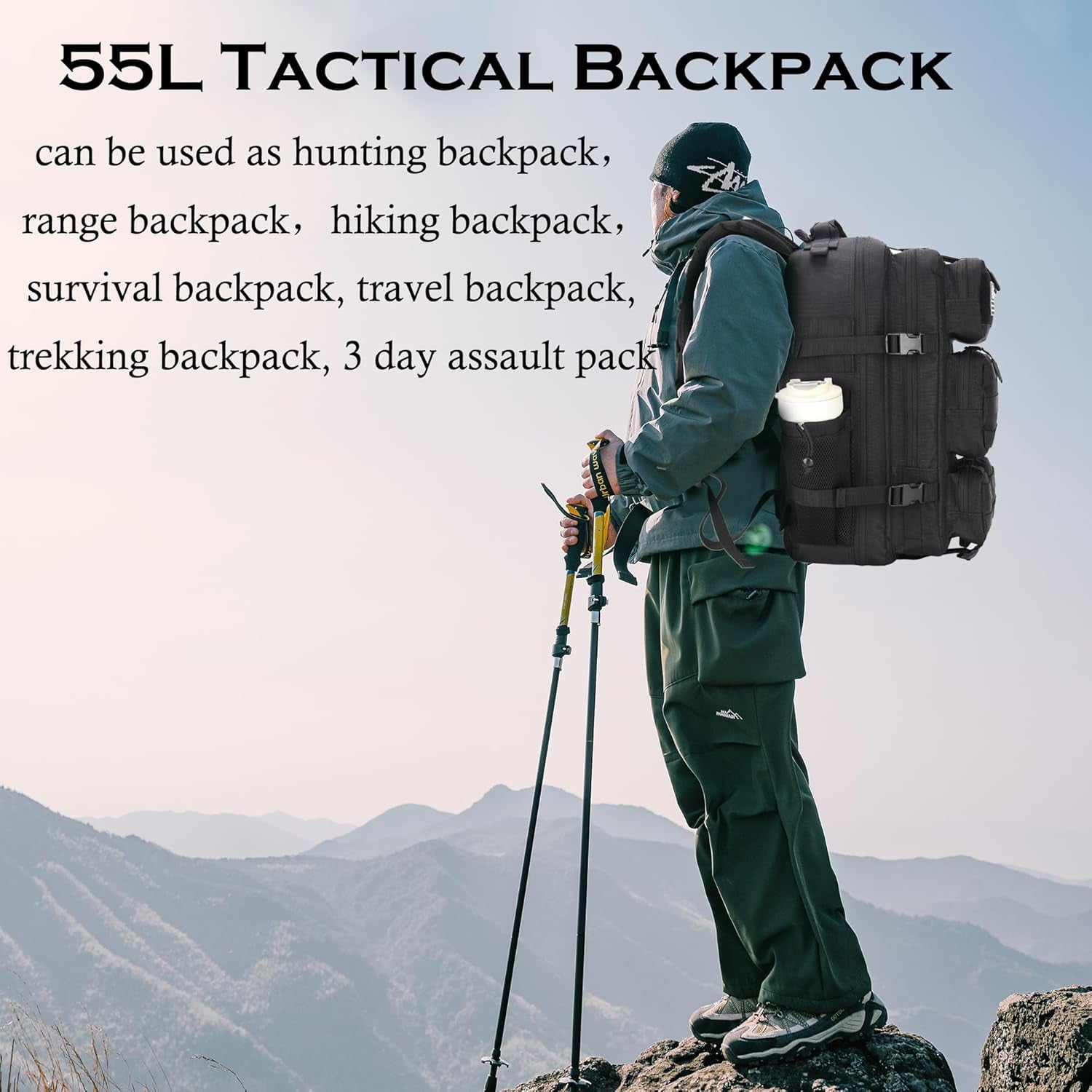 55L Tactical Backpack Heavy Duty Military Rucksack Molle Backpack 3 Day Assault Pack for Work Outdoors