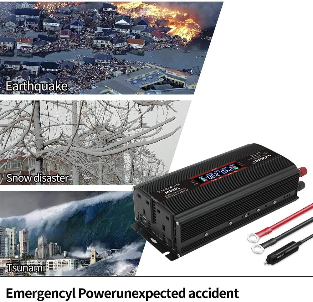 24V 1500W Modified Sine Wave Power Inverter, 24V to AC 230V 240V Voltage Converter with LCD +2UK Socket & Dual USB