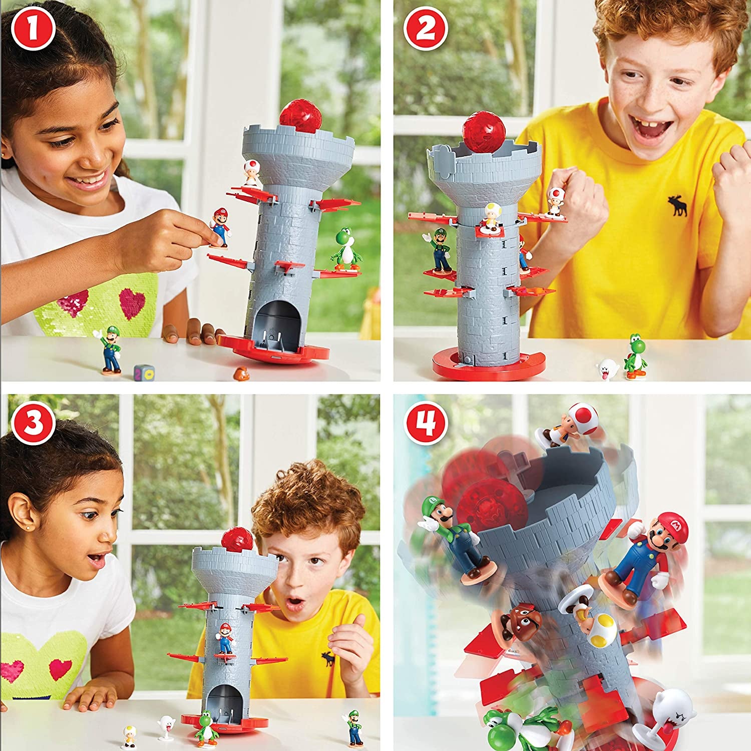 Games Super Mario Blow Up! Shaky Tower Balancing Game - Tabletop Skill and Action Game with Collectible Super Mario Action Figures (Pack of 1)