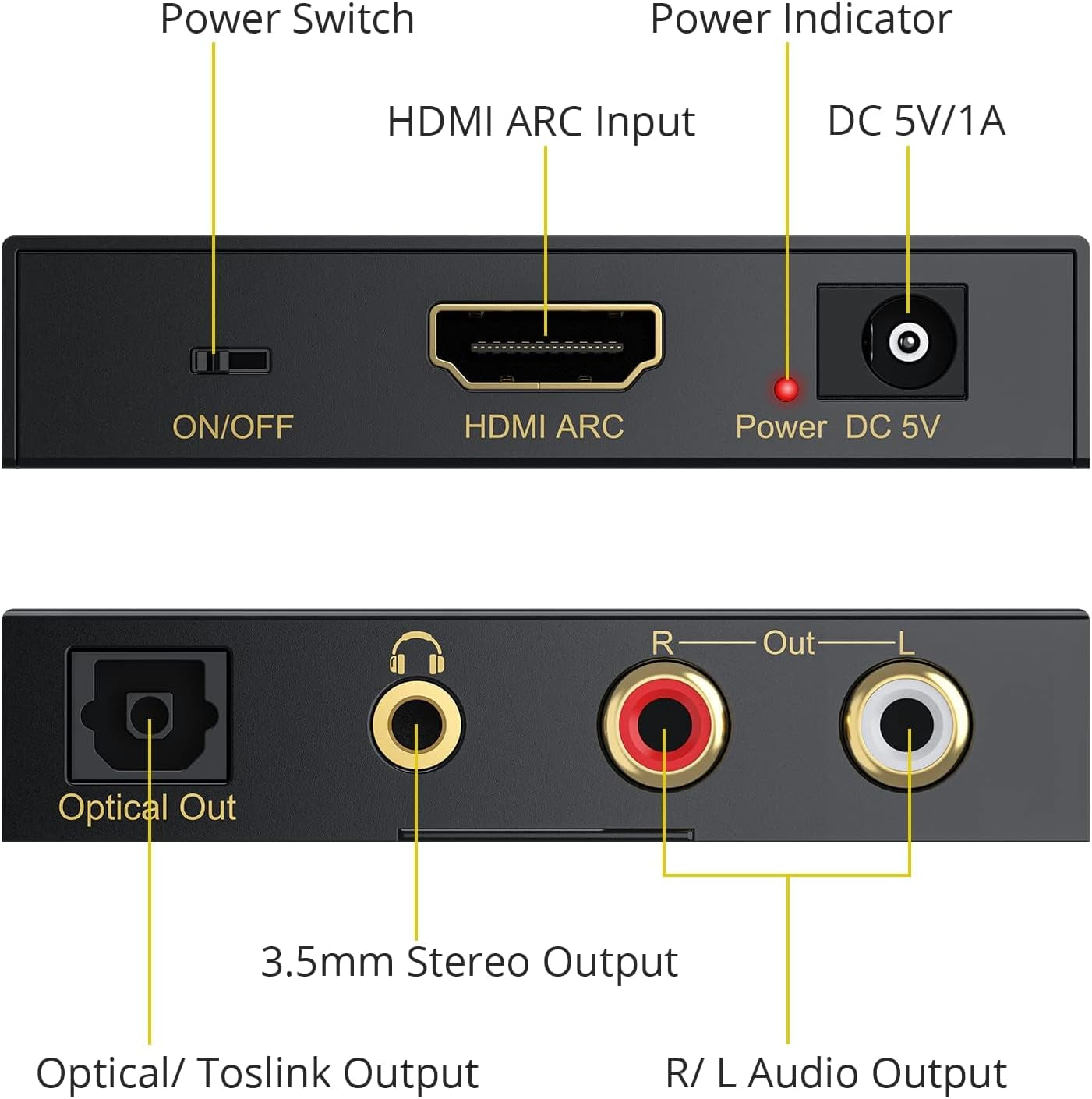 HDMI ARC Audio Extractor 5.1CH – HDMI ARC to Optical SPDIF RCA L/R 3.5Mm 2.0CH Audio Converter Supports 192Khz DAC, Dolby/Dts for ARC Tvs, Home Cinema & Sound Systems
