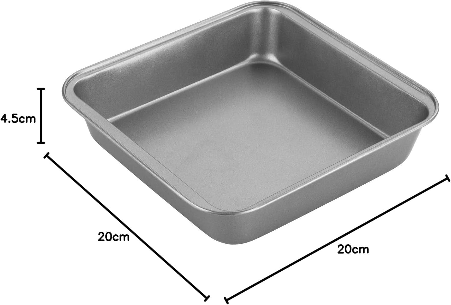 20Cm Non-Stick Square Cake Tin, Carbon Steel Cake Pan with Even Heat Distribution, Ideal for All Cake Styles and Perfect for Traditional Tray Bakes of Lasagne or Shepherds Pie