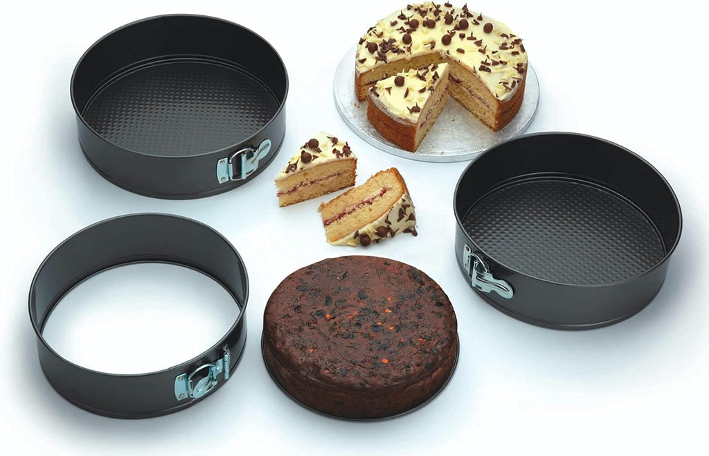 Springform Cake Tins with Non Stick Coating in Gift Box, Round, Set of 3, Black