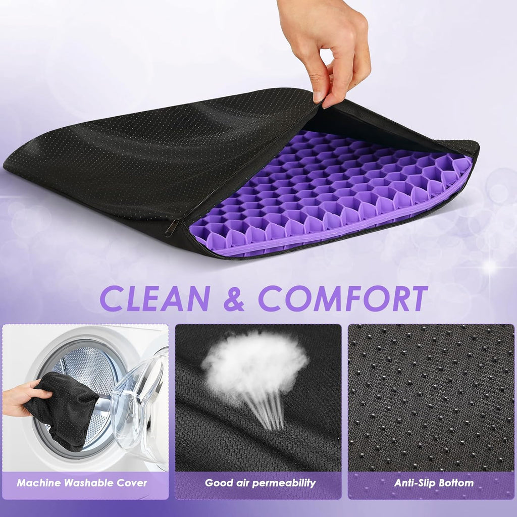 Gel Soft Sitter Cushion, Honeycomb Design Seat Cushions with Cloth Cover, Relieving Back Coccyx Pain Pressure, Ergonomic Design for Seat Pads(Purple, 42Cm)