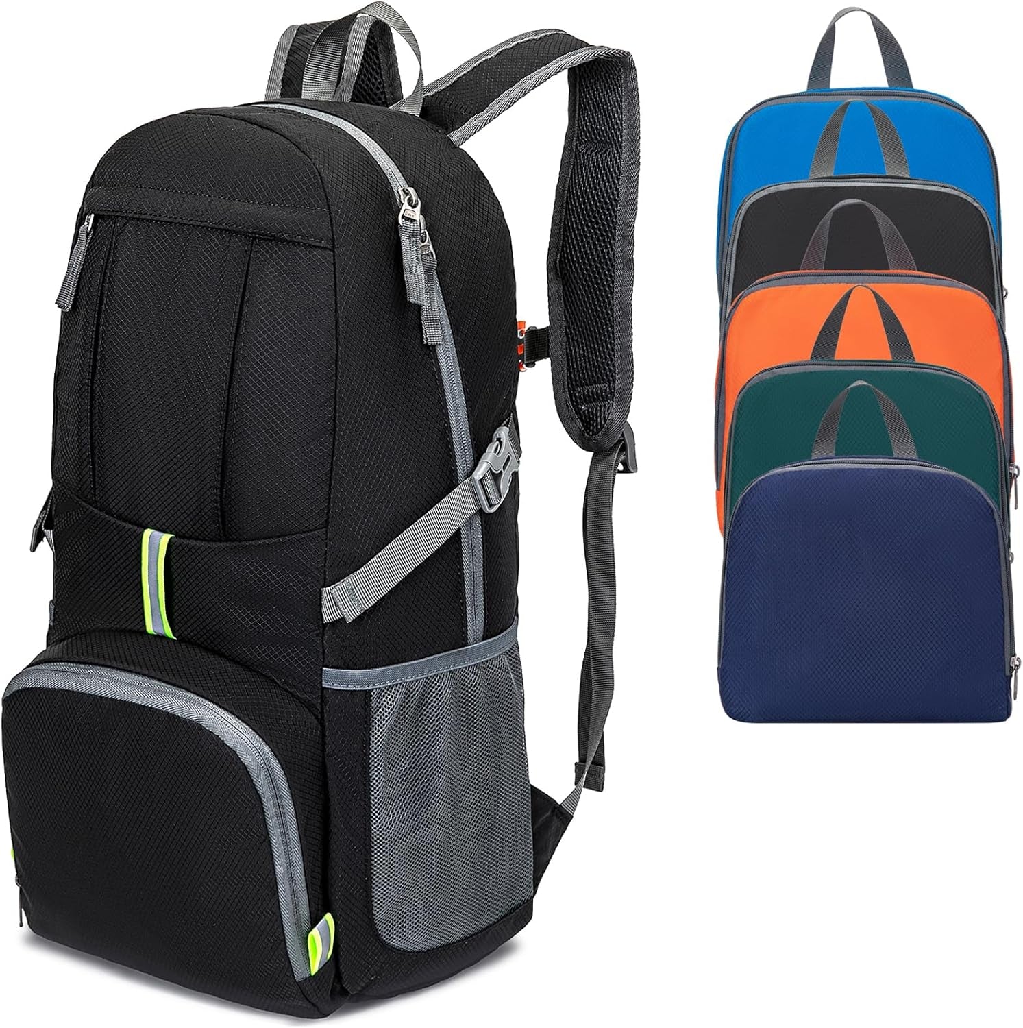 Hiking Backpack, 35L Camping Travel Backpack Packable Outdoor Sports Camping, Water Resistant Lightweight Travel Daypack for Men Women, Black