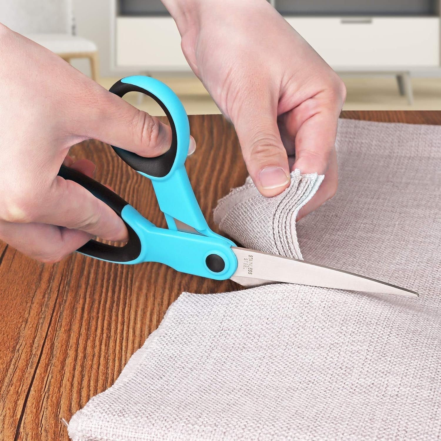 Fabric Scissors, Scissors Set with Sharp Stainless Steel Blade and Soft Handles, Including Sewing Scissors, Craft Scissors, Thread Snipers and Embroidery Scissors, 4Pcs, Blue/Black