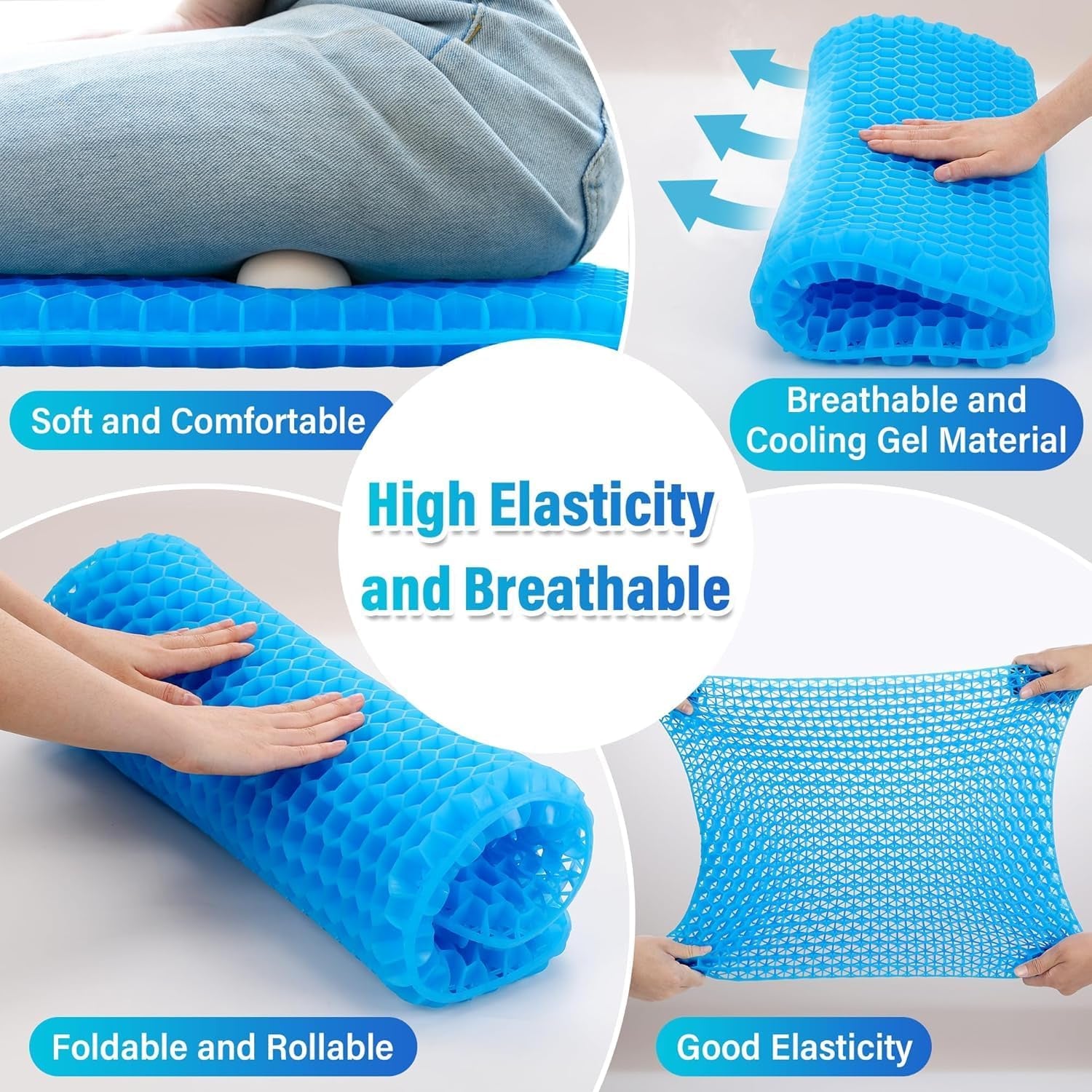 1.18Inch Thick Soft Sitter Cushion Gel Seat Breathable Sciatica Pain Cushion for Long Sitting Home Office Car，Cushions for Sitting Pressure Sore Cool Honeycomb Cushion for Pressure Relief