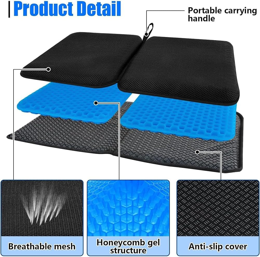 Gel Seat Cushion Portable Massage Travel Cushions, 15.75" X 10.24" Thick Foldable Seat Cushion for Car Office Chair Wheelchair Hip, Coccyx, Sciatica, Pressure Sores