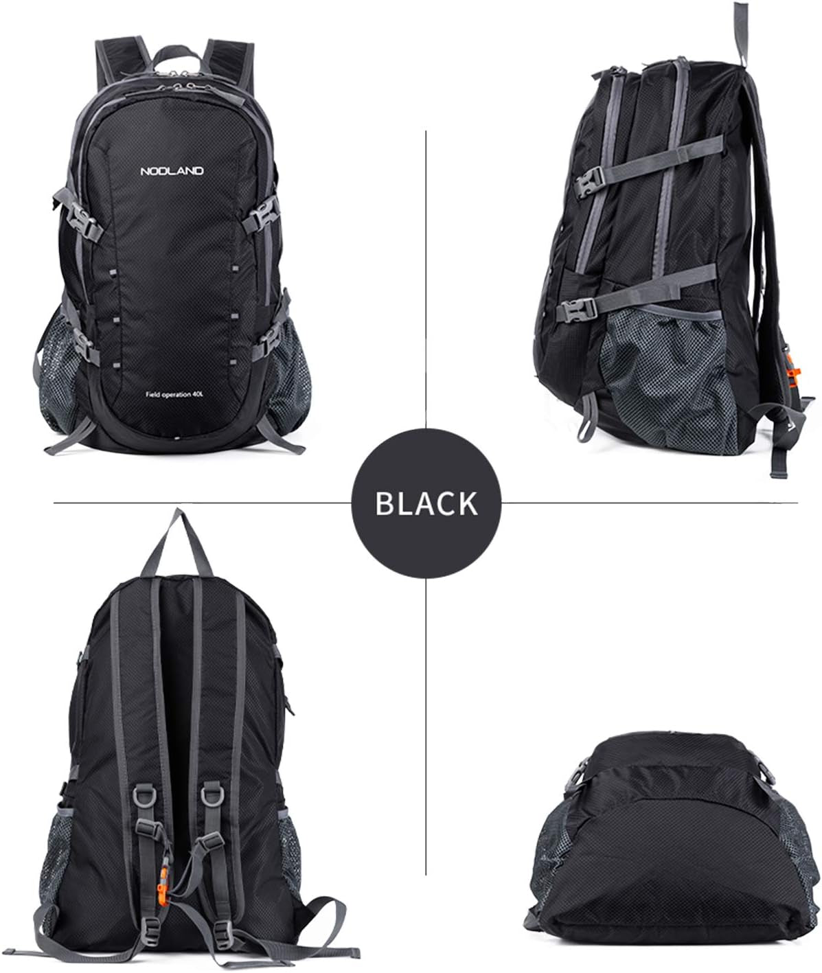 NODLAND Lightweight Backpack Travel 40L Foldable Water-Resistant Daypack, Hiking Outdoor Camping Rucksack for Men Women