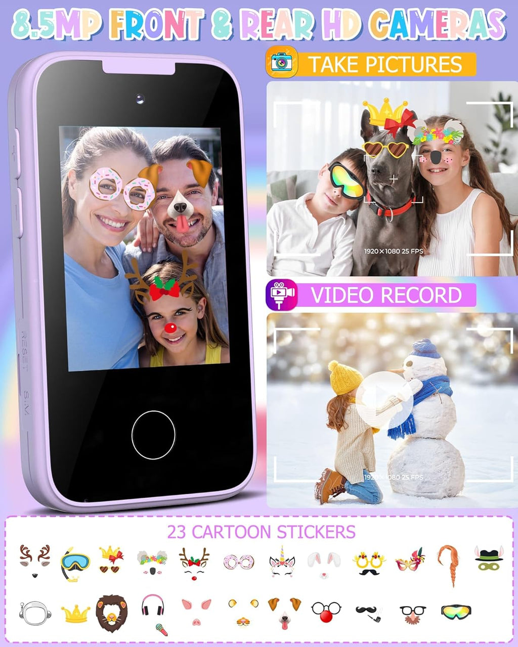 Kids Smart Phone Gifts for Girls 6-8 Year Old,Touchscreen Toy Cell Phone with Multi Apps 8G TF Card for Learning Play Christmas Birthday Gifts for Girls Age 3 4 5 6 7 8 9