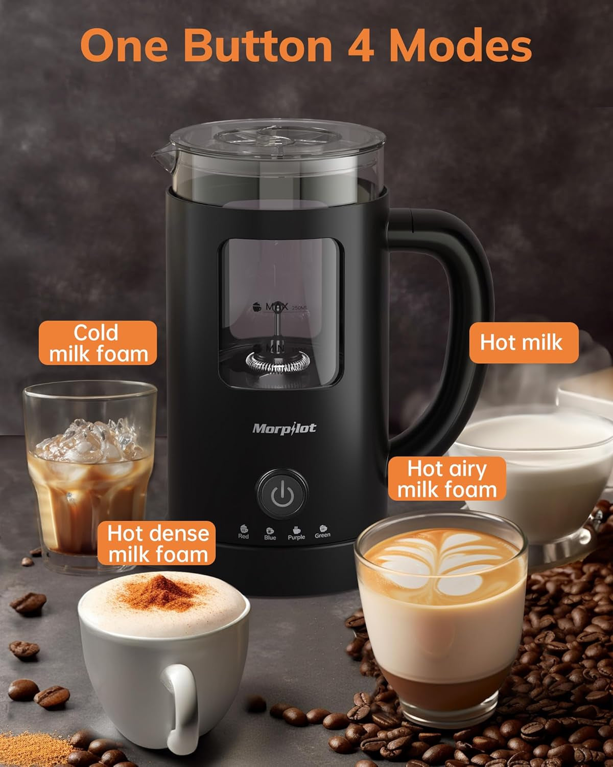 Milk Frother Electric 4 in 1 - Automatic Milk Frothers 600Ml Large Capacity Milk Heater and Warmer Glass Visible Milk Steamer for Coffee Hot Chocolate Cappuccino Latte
