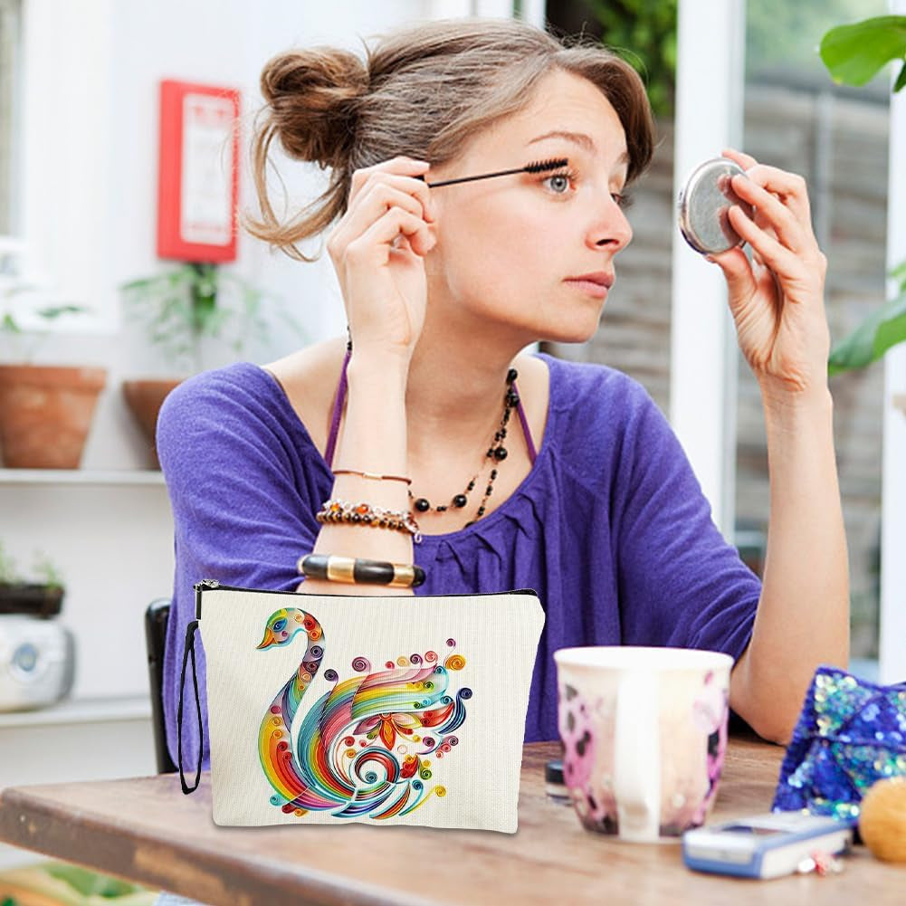 Small Makeup Bag for Handbag, Travel Toiletry Organiser, Makeup Brush Pouch Cosmetic Bags, Music Alphabet Animal Theme Bag, Compact Portable Storage for Women Girls