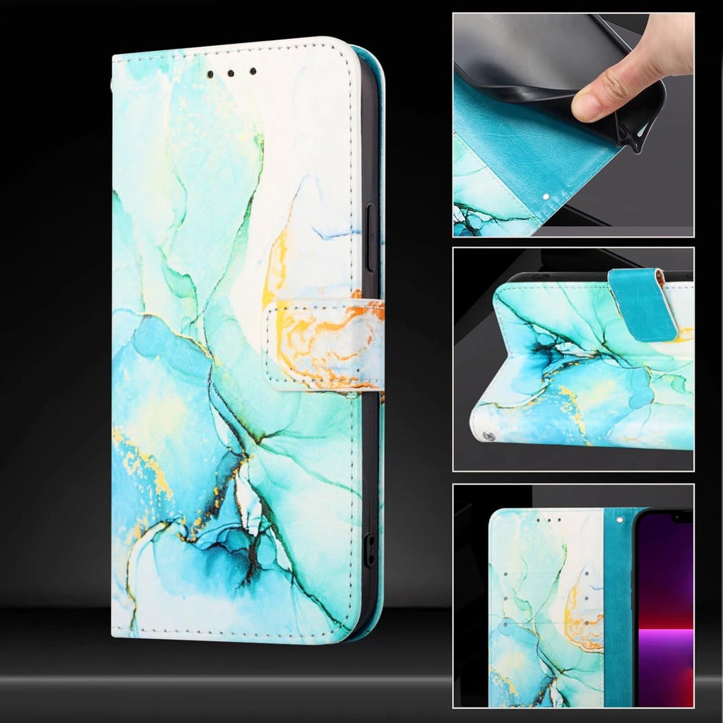 Honor X6B Case Shockproof Phone Case Cover Marble Silicone Case Leather Flip Folio Wallet Cover with Card Holder Stand Case for Honor X6B- Green