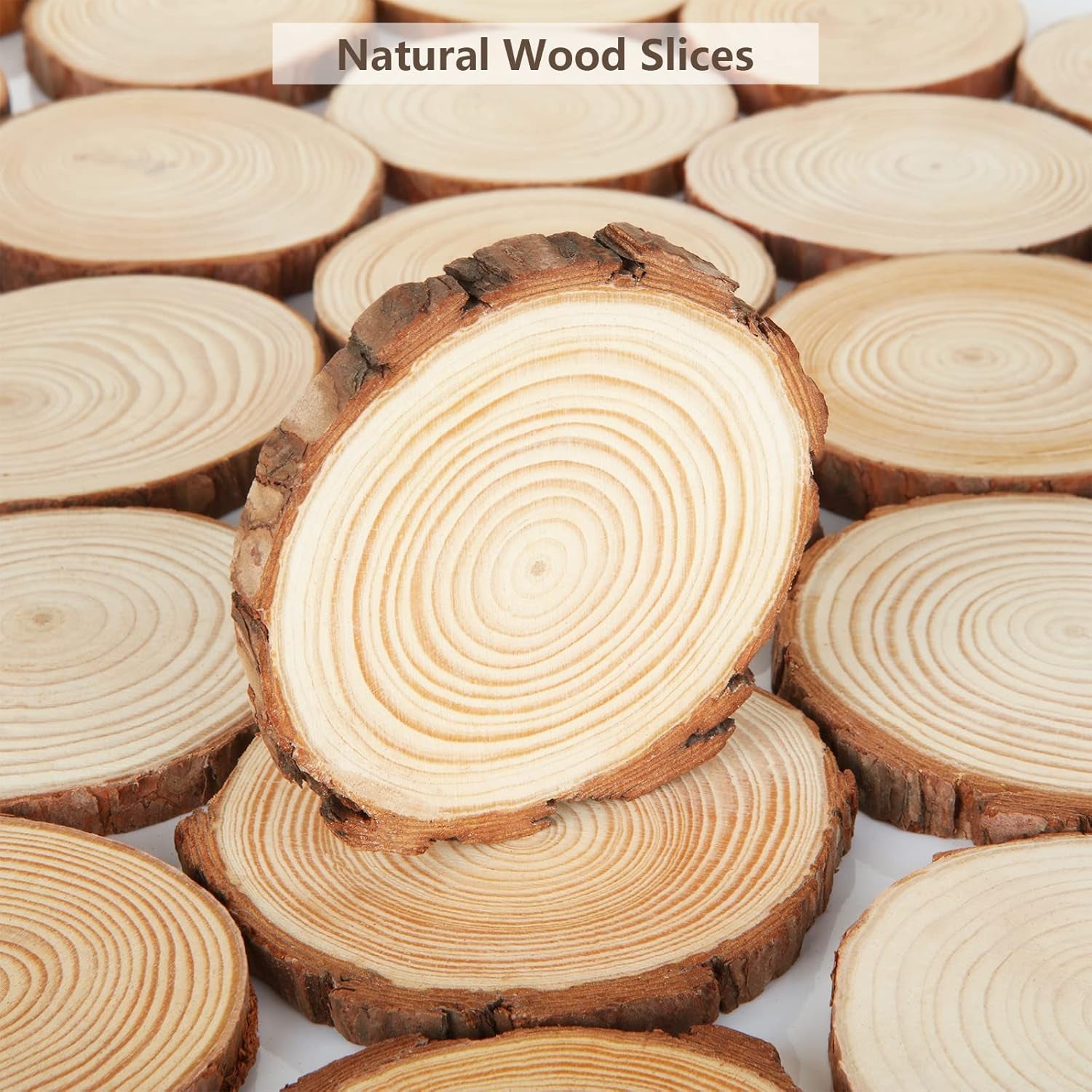 30 Pcs Natural Wood Slices, 9-10Cm Diameter Unfinished round Wood Slices Kit, No Hole Log Wooden Circles for Arts, Christmas or Wedding Ornaments and DIY Crafts