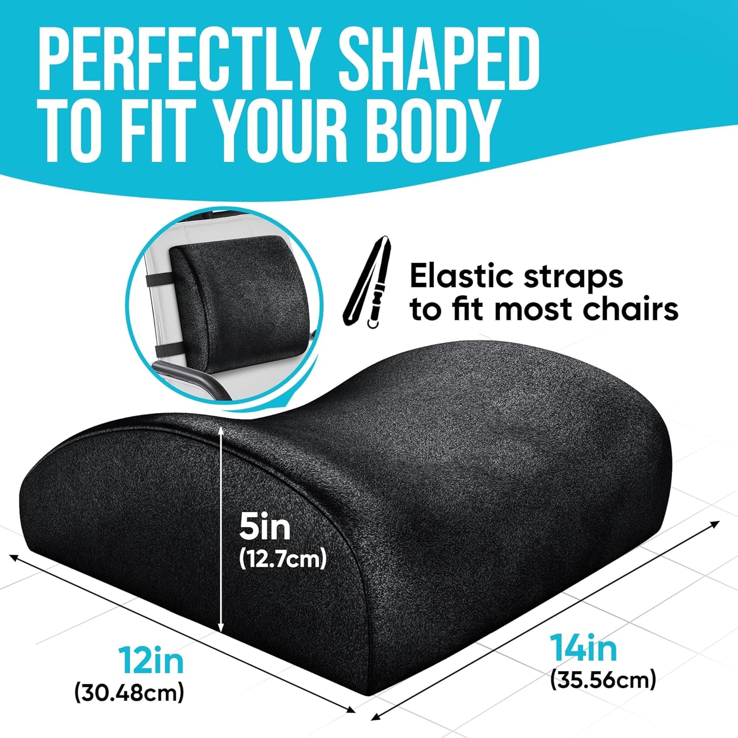 Lumbar Support Cushion, Back Support for Office Chair and Car Seat, Back Rest for Gaming Chair, Memory Foam Pillow, Desk Chair Cushion, Breathable & Washable Cover, Adjustable Straps