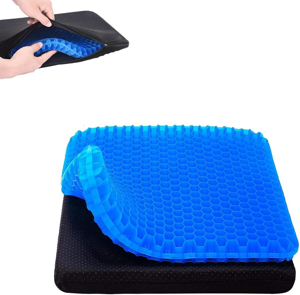 Gel Seat Cushion Double Thickness Honeycomb Design, Orthopaedic Cushion for Sciatica Tailbone Coccyx Pain Relief and Support, for Office Chair Wheelchair Car Seat Eggchair (42X37 Cm)