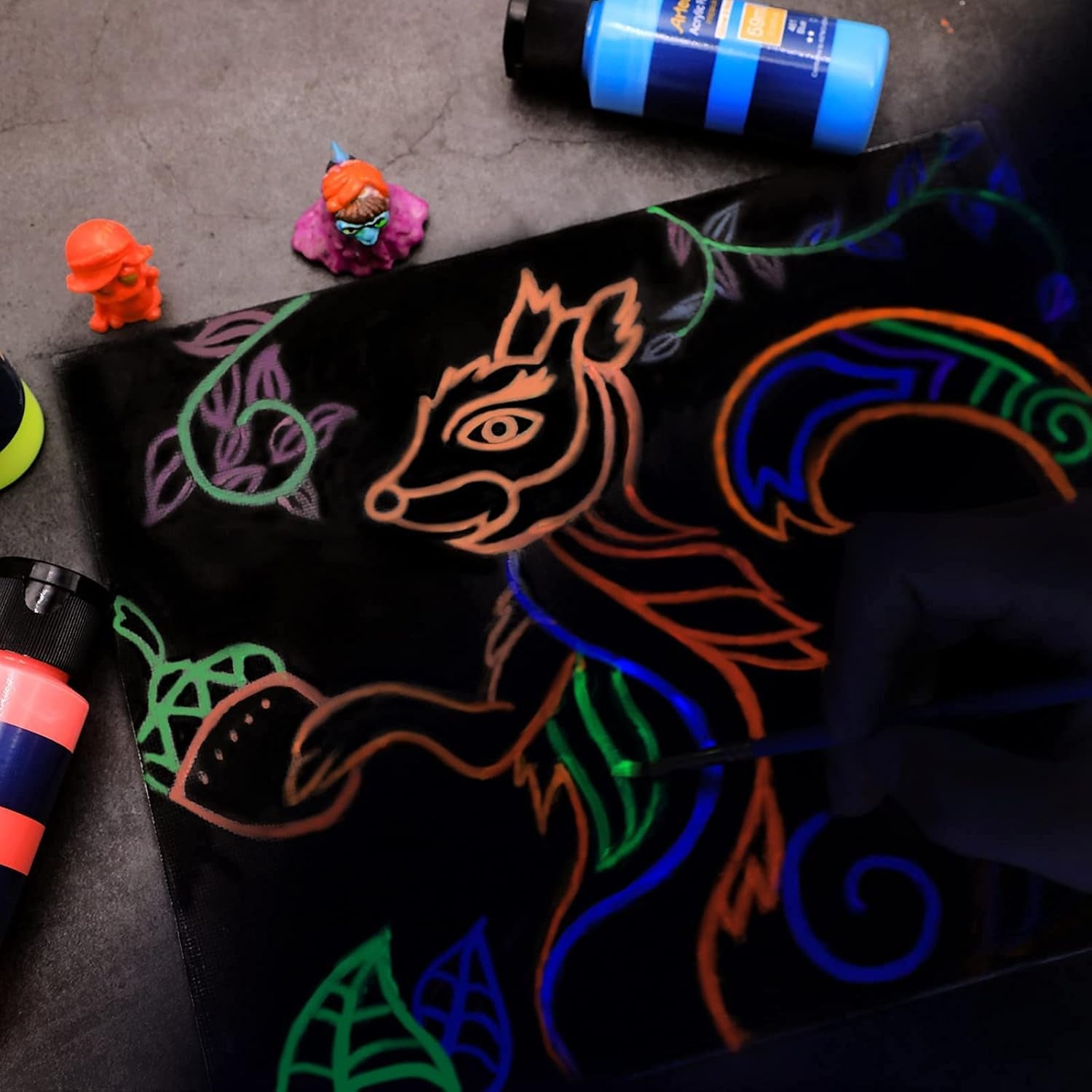 Acrylic Paint Set for Art Painting, Decorate, 6 Neon and Glow in the Dark Colors 2-In-1 2 Ounce/59Ml Acrylic Paint Supplies for Wood, Fabric, Crafts, Canvas, Leather&Stone