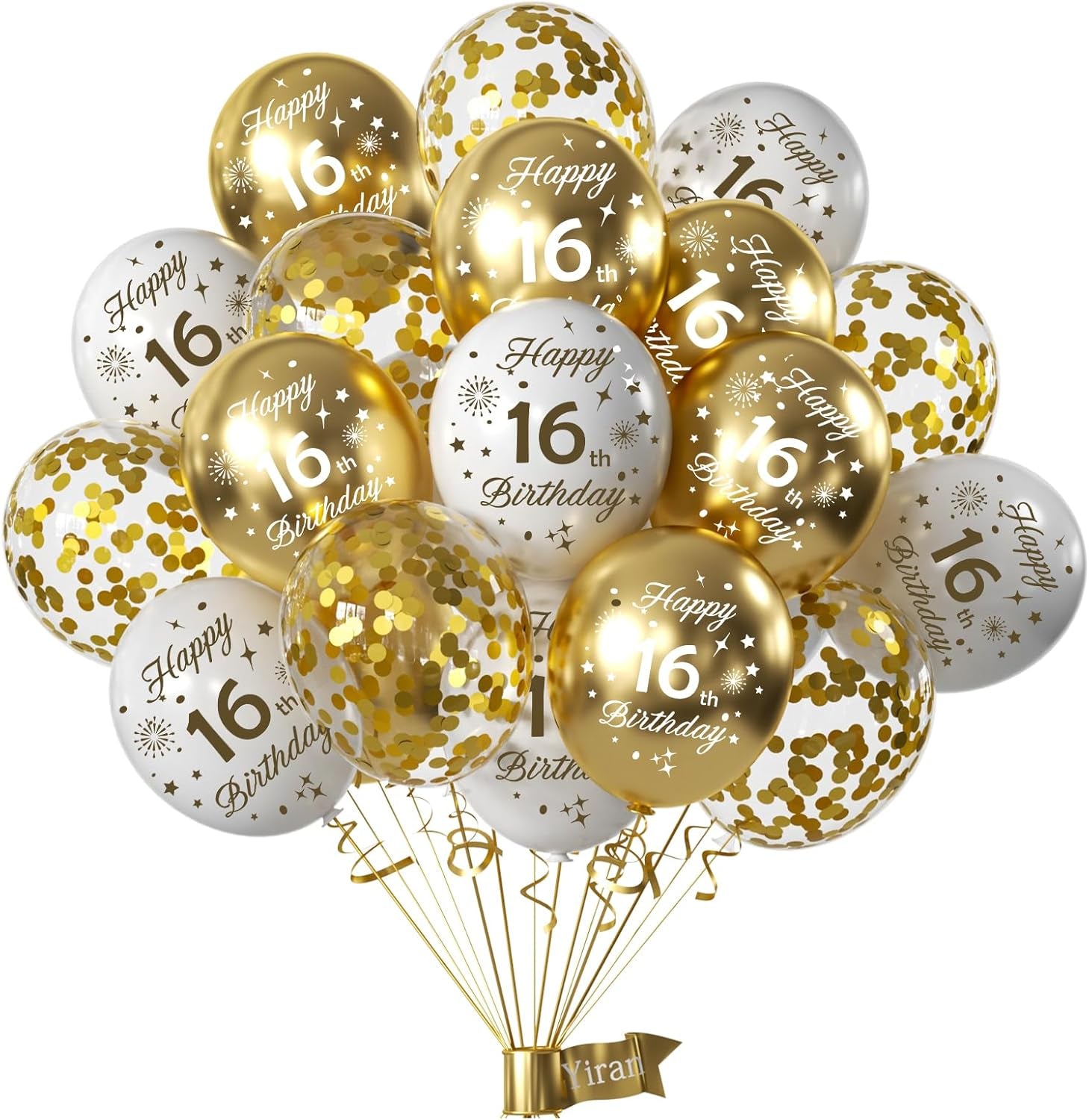 16Th Birthday Balloons 15 Pcs White Gold Happy 16Th Birthday Latex Confetti Balloons White Gold 16Th Birthday Party Decorations Balloons for Boys Girls 16Th Birthday Décor Anniversary Supplies (Age16)