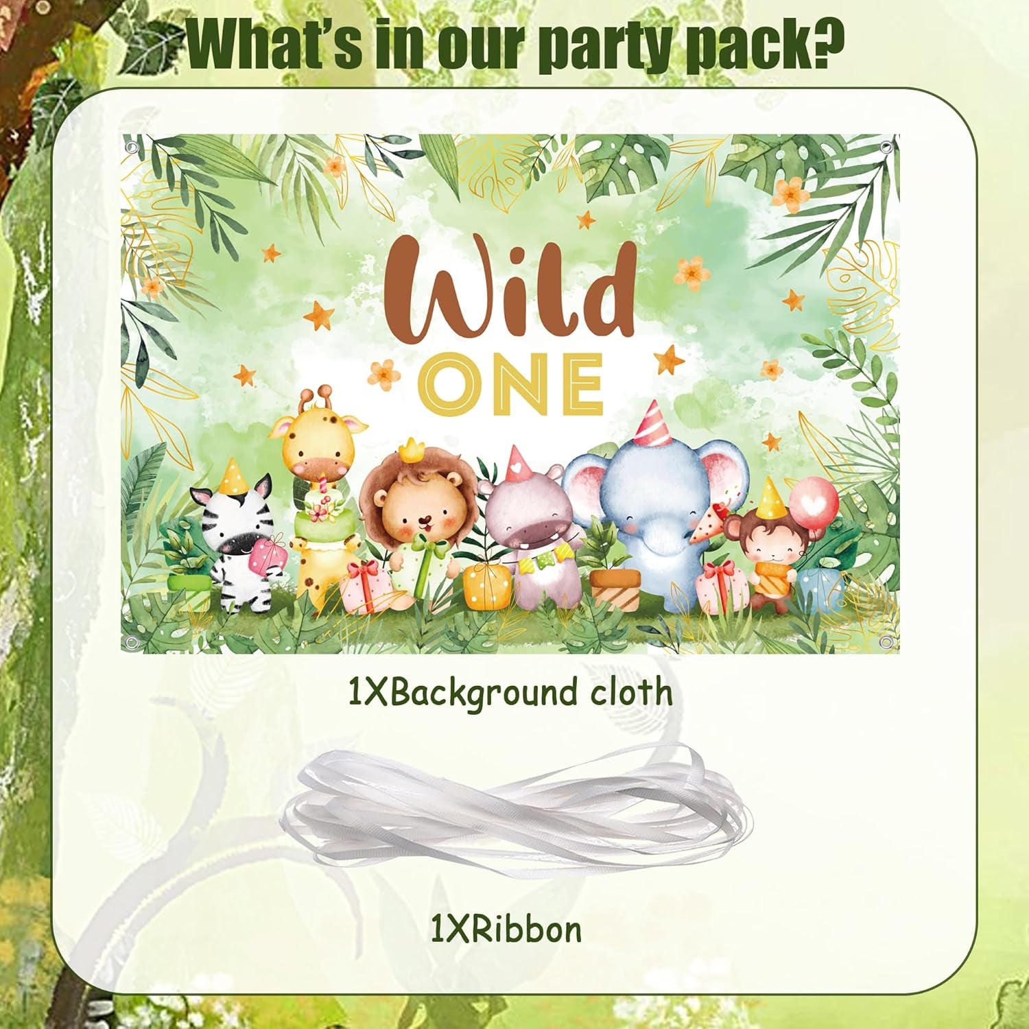 Wild One Birthday Decorations Backdrop - Happy 1St Birthday Decoration Banner for Boys Girls, Jungle Animal First Party Photo Background, Kids Cartoon Animal Theme Banners Poster(180 X 120 CM)