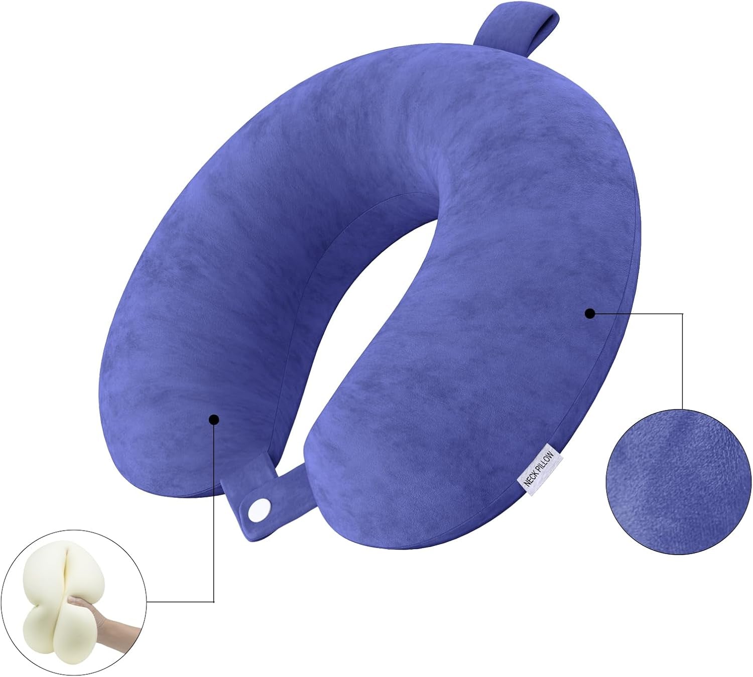 Travel Pillow Memory Foam Neck Pillow Lightweight Quick Pack for Airplane Train Car Travel Camping Neck Support Pillow (Blue)
