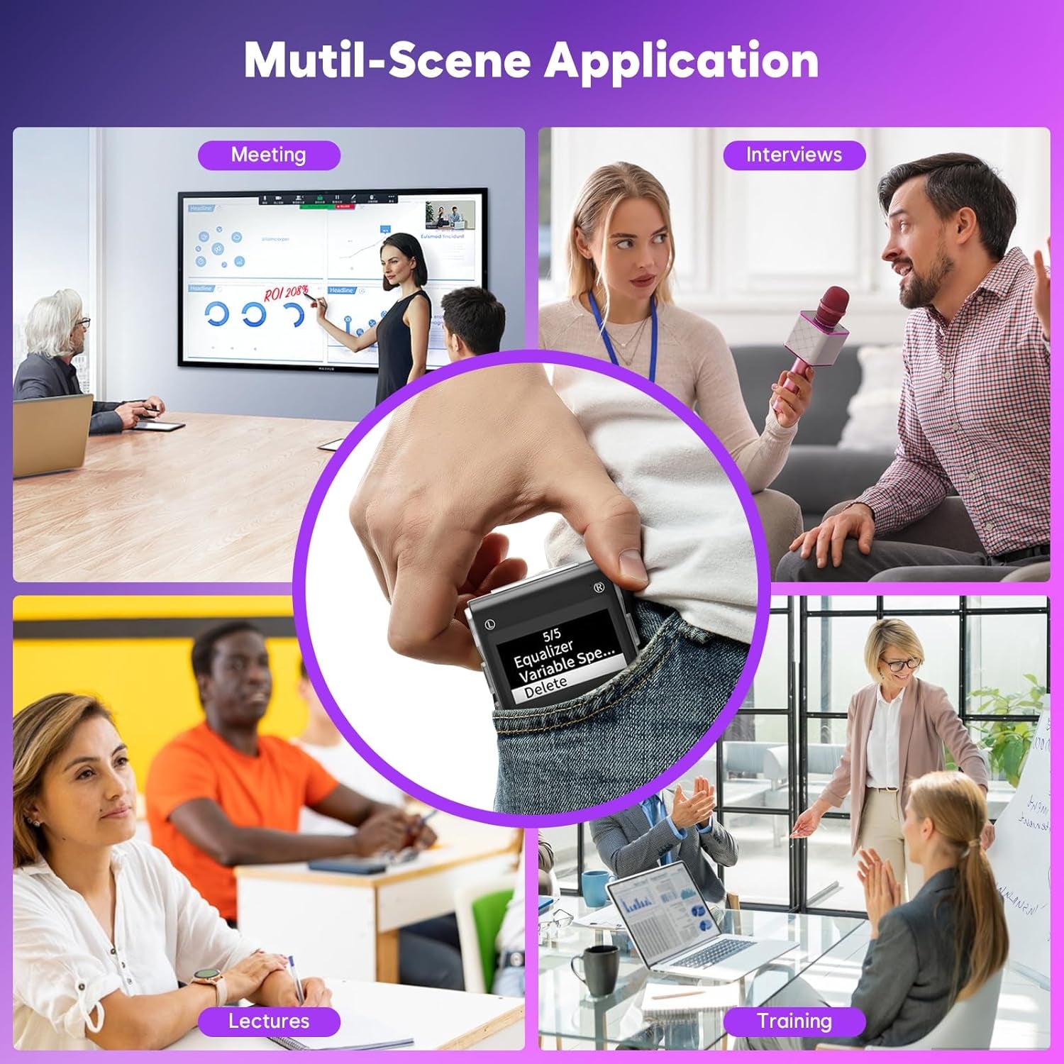 64GB Voice Recorder with Noise Reduction, 4800 Hours  Dictaphone Voice Activated Recorder with Playback for Lectures Meetings, 1536Kbps Smart Audio Sound Tape Recording Device with Password