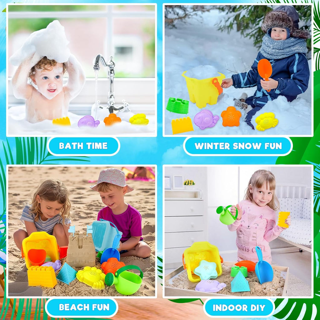 42 PCS Beach Toys and Sand Toys, Sandbox Toys Beach Toys for Kids 3-10, Kids Beach Toys with Sand Bucket, Mesh Bags, Kids Sunglasses, Sand Castle Toys for Beach, Sand Toys for Toddlers Age 3-5