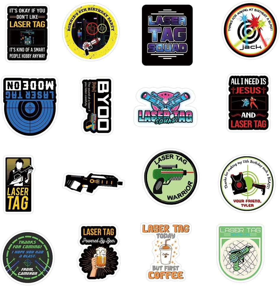 50Pcs Laser Tag Stickers, Cool Shooting Game Vinyl Waterproof Stickers for Hydro Flask,Water Bottle,Skateboard,Laptop,Phone,Car Decals Gifts for Kids Teens Adults for Party Favors Supplies（Laser Tag）…