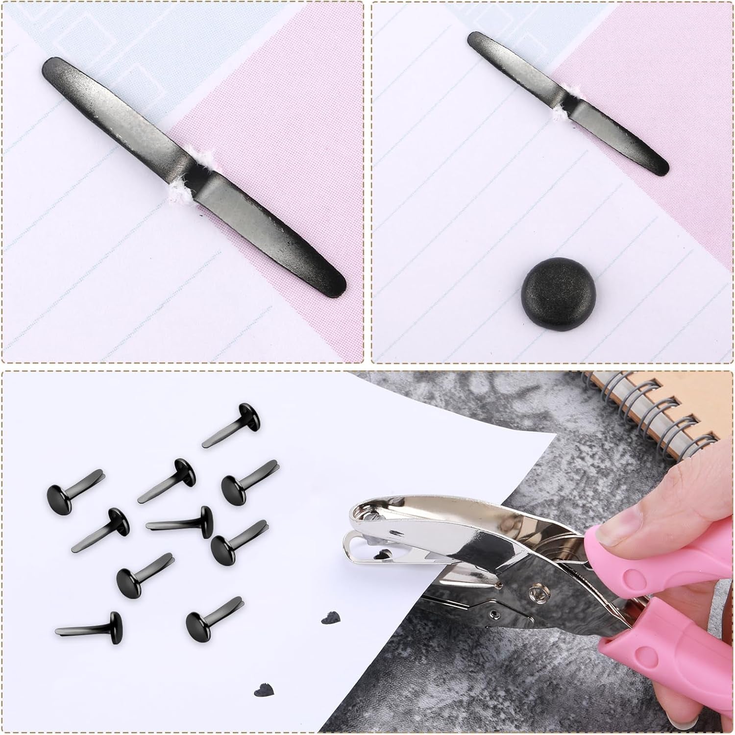 100PCS Brads Paper Fasteners Brass Brads round Fasteners Mini Metal Brads for Kids Craft Art Crafting School Project Brass Fasteners Decorative Paper Decoration Scrapbooking DIY Supplies(Black)